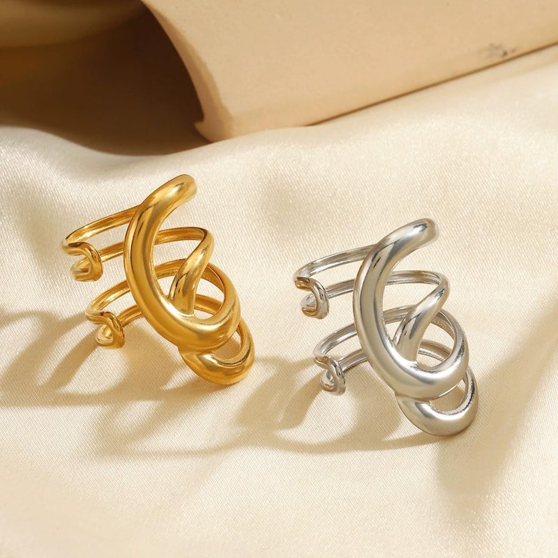 AiTURE Chunky Rings For Women, Gold Silver Thumb Ring Asymmetrical Wavy Curve Ring Adjustable Non Tarnish Dainty Stainless Steel New Year Anniversary Birthday Jewelry Gift - Image 4